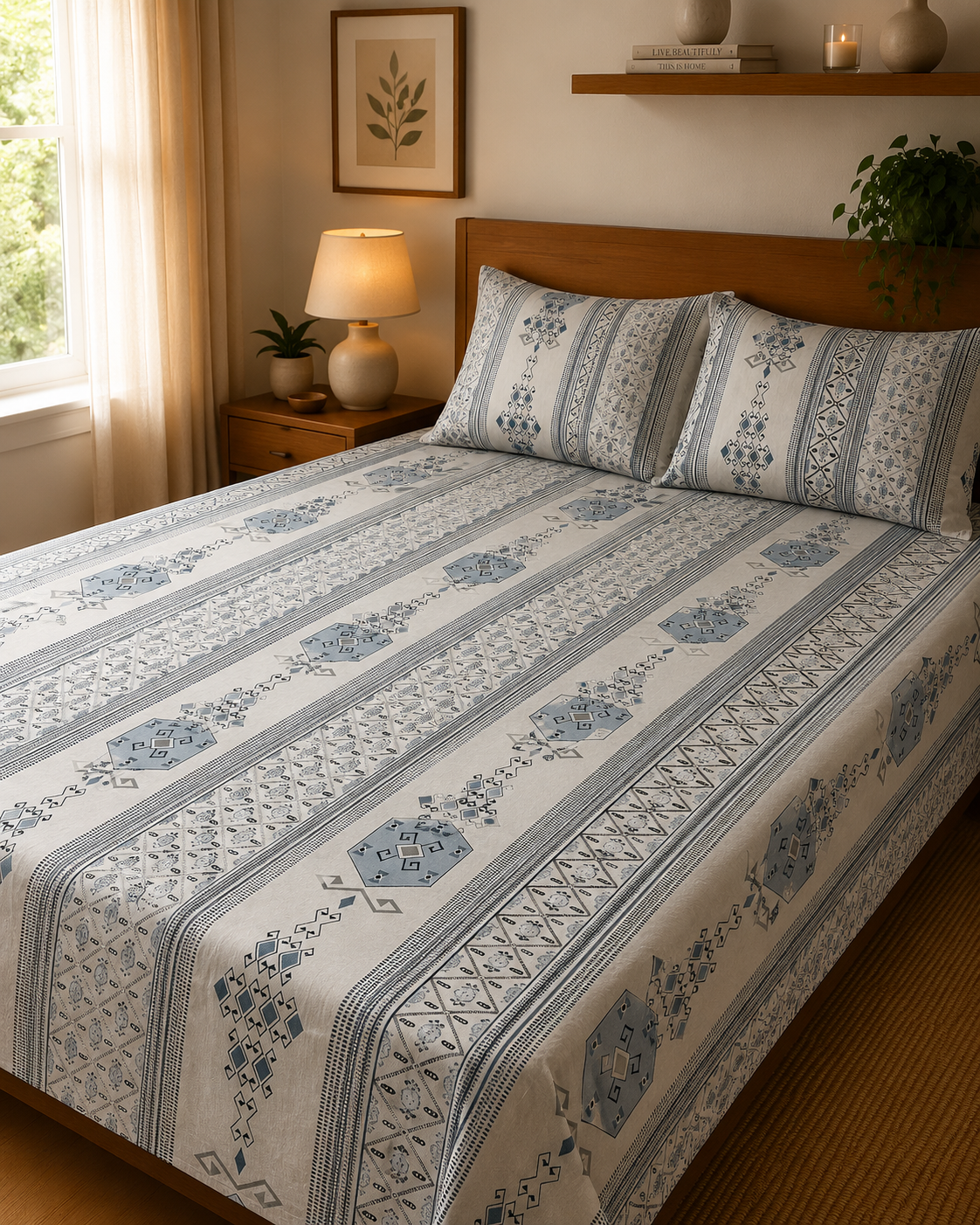 Blue Mosaic | 100% Cotton | King Size Bedsheet