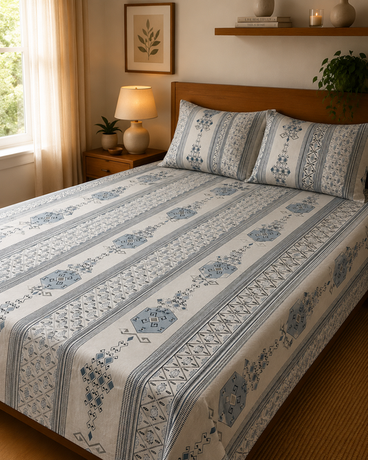 Blue Mosaic | 100% Cotton | King Size Bedsheet