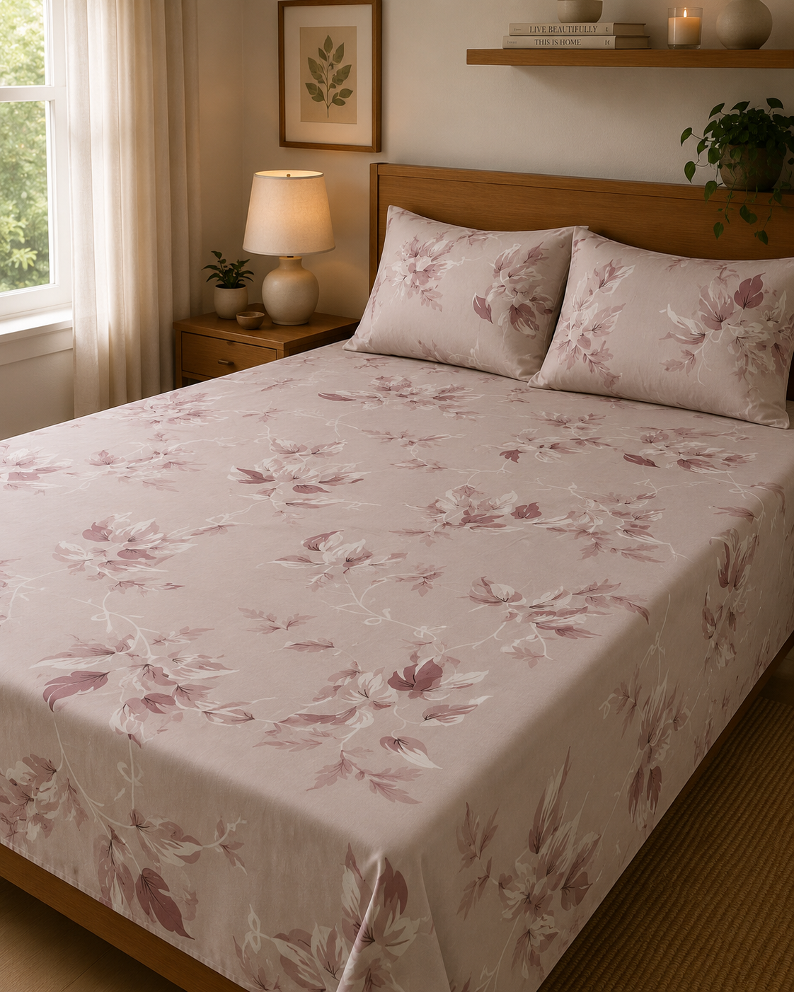 Blush Bloom | 100% Cotton | King Size Bedsheet
