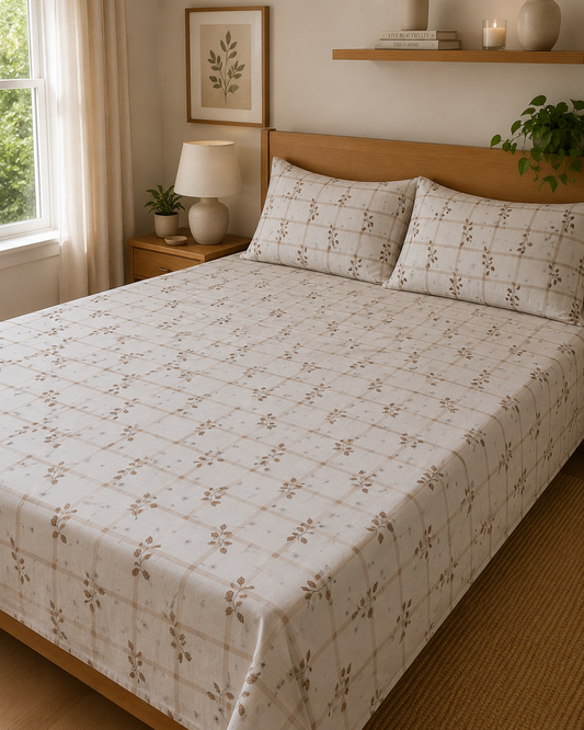 Meadow Checks | 100% Cotton | Queen Size Bedsheet
