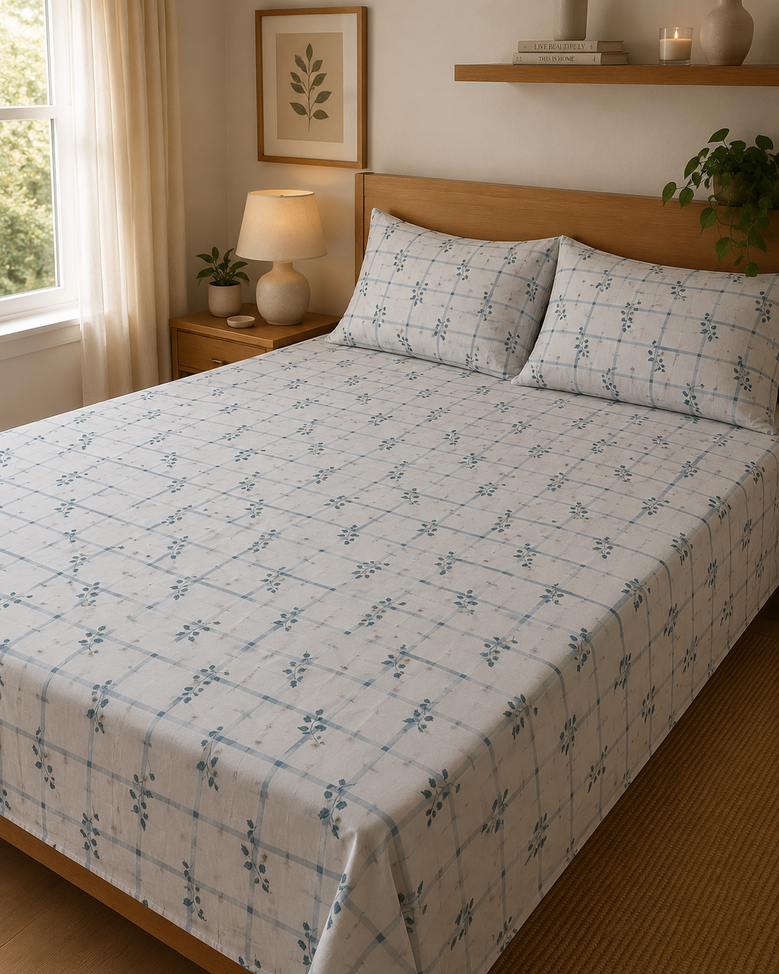 Meadow Checks | 100% Cotton | Queen Size Bedsheet