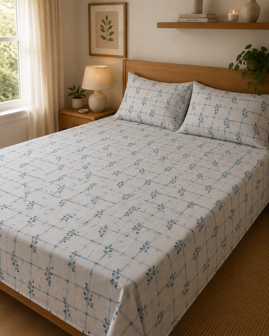 Meadow Checks | 100% Cotton | Queen Size Bedsheet