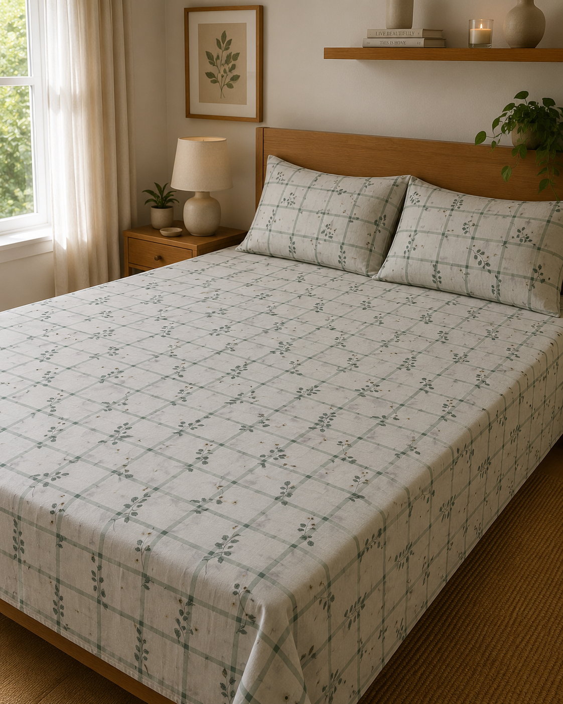 Meadow Checks | 100% Cotton | Queen Size Bedsheet