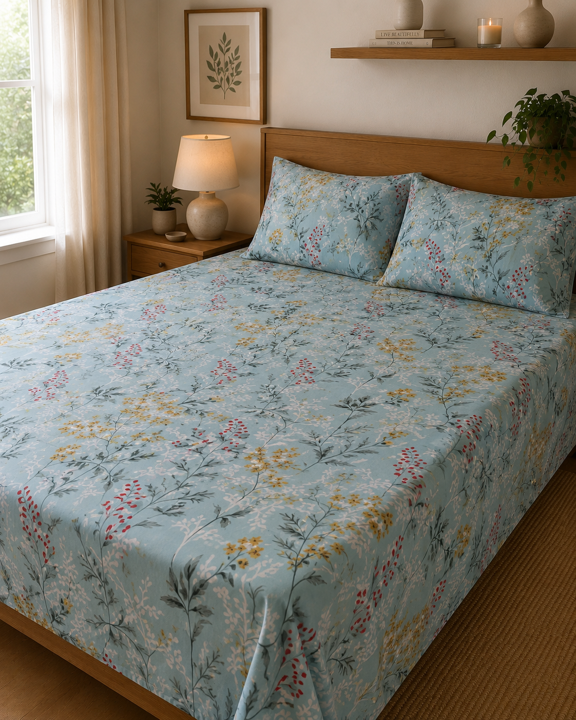 Morning Meadow | 100% Cotton | Queen Size Bedsheet