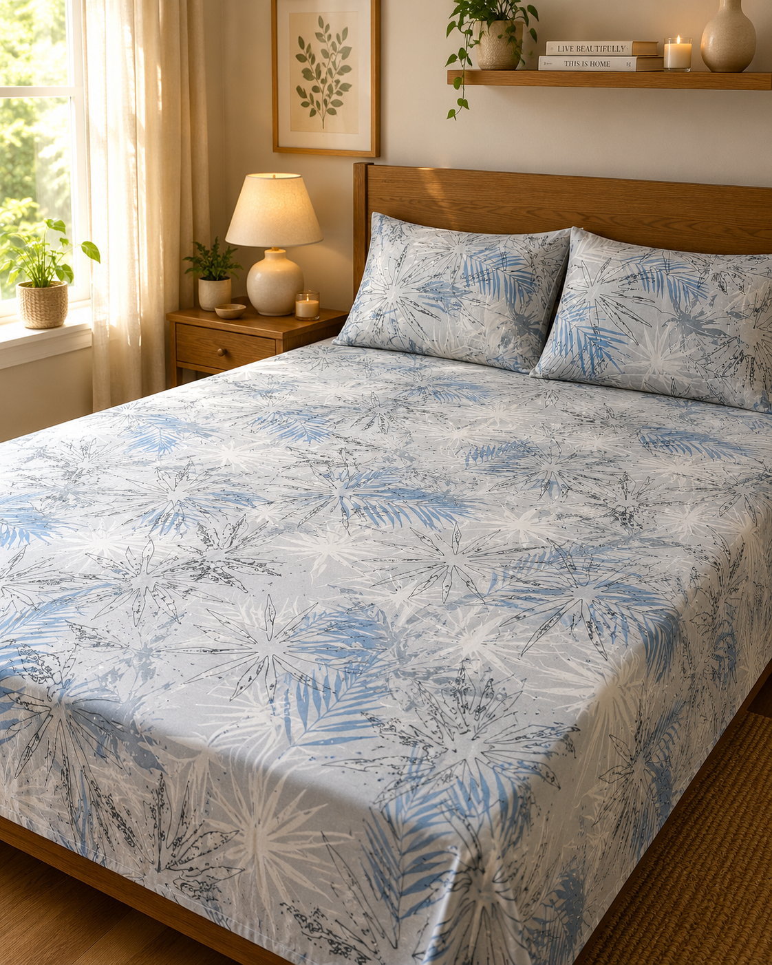 Palm Sketch | 100% Cotton | King Size Bedsheet