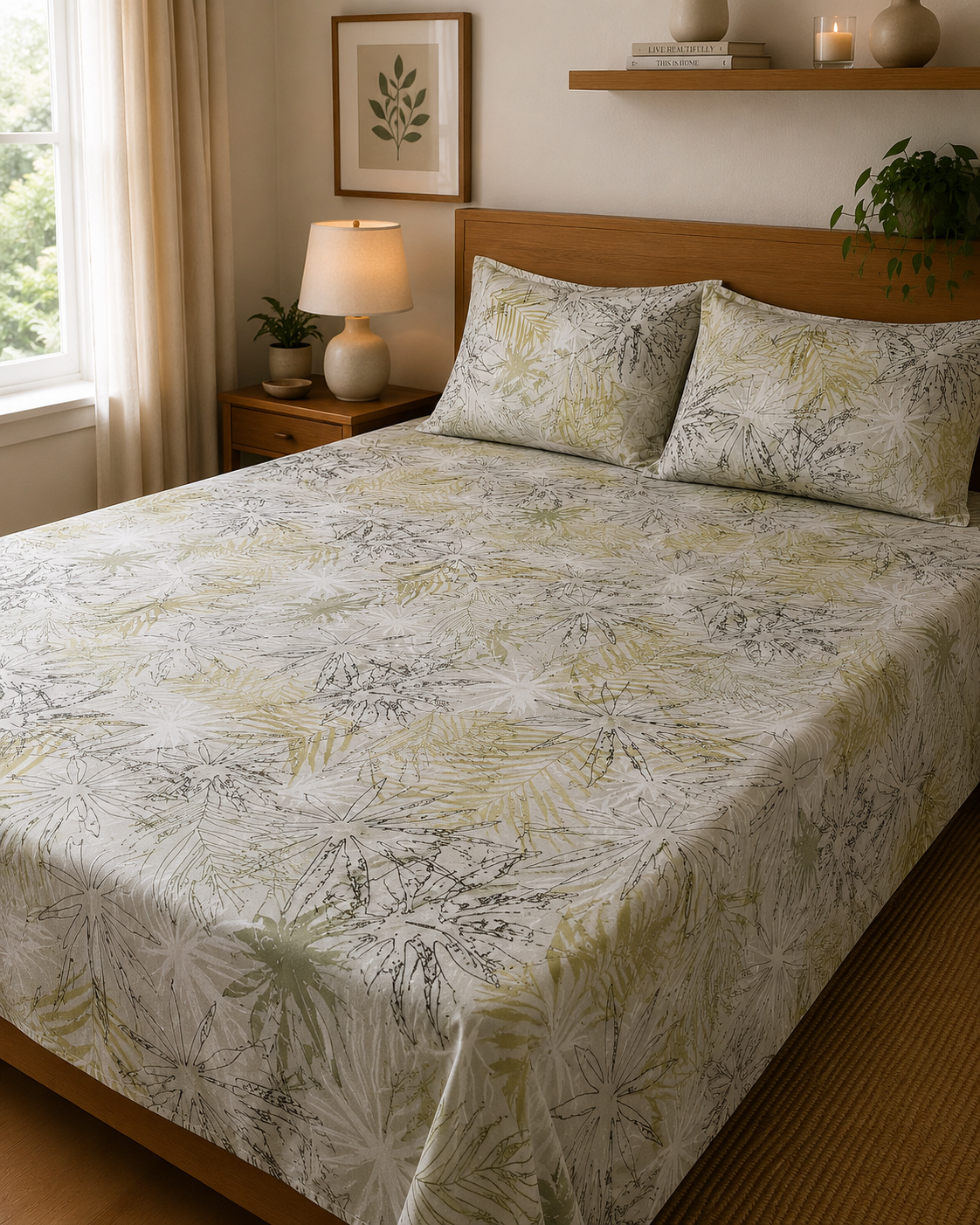 Palm Sketch | 100% Cotton | King Size Bedsheet