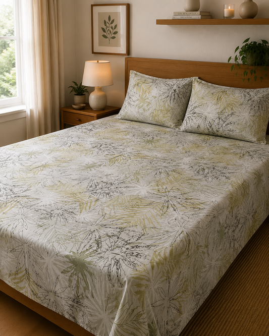 Palm Sketch | 100% Cotton | King Size Bedsheet