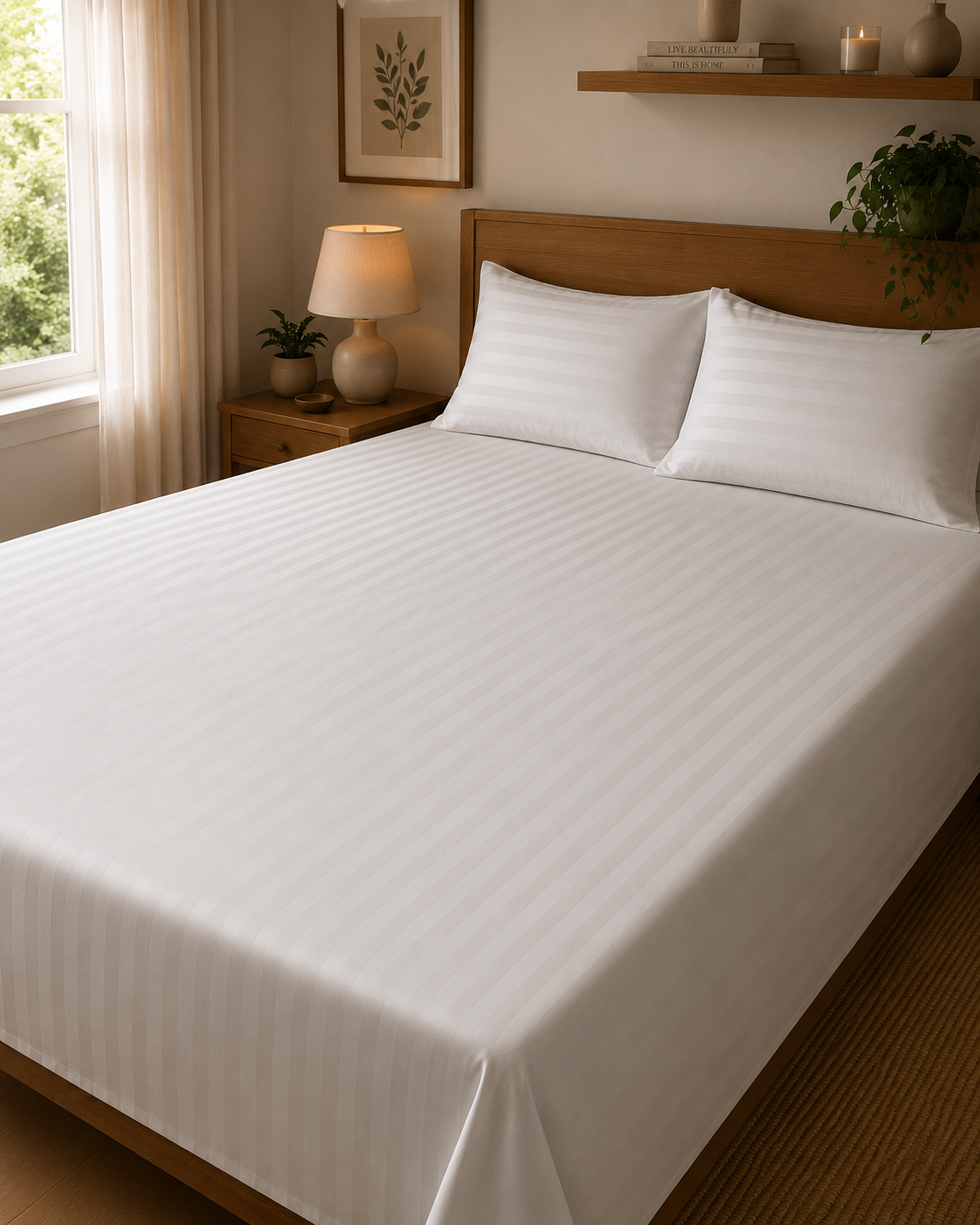 Damask Stripe | 100% Cotton | Queen Size Bedsheet