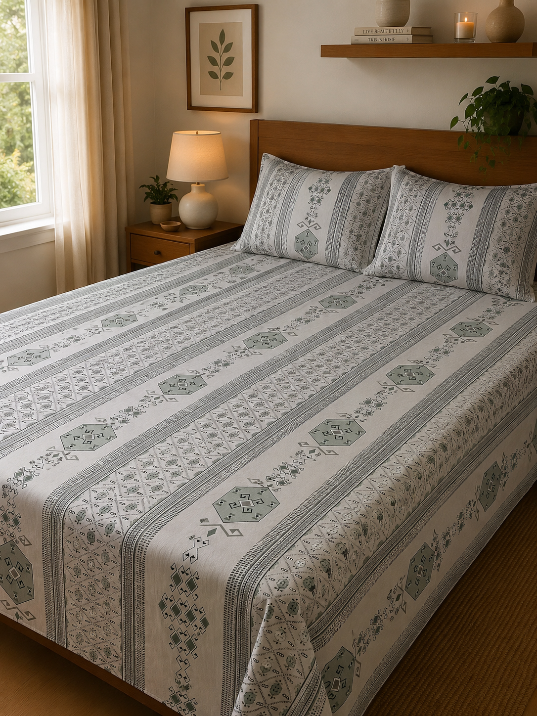 Sage Mosaic | 100% Cotton | King Size Bedsheet