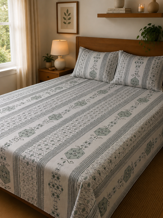 Sage Mosaic | 100% Cotton | King Size Bedsheet