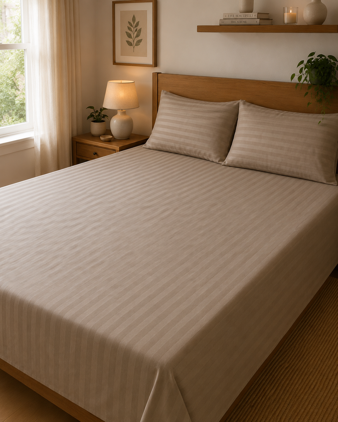 Damask Stripe | 100% Cotton | Queen Size Bedsheet