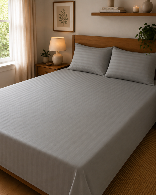 Damask Stripe | 100% Cotton | Queen Size Bedsheet
