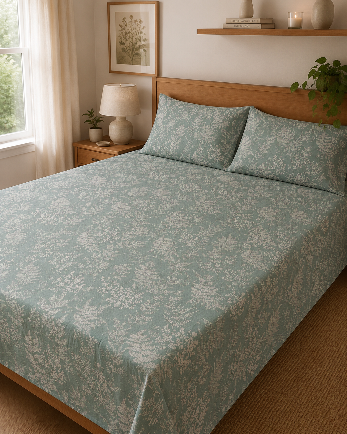 Whispering Fern | 100% Cotton | Queen Size Bedsheet
