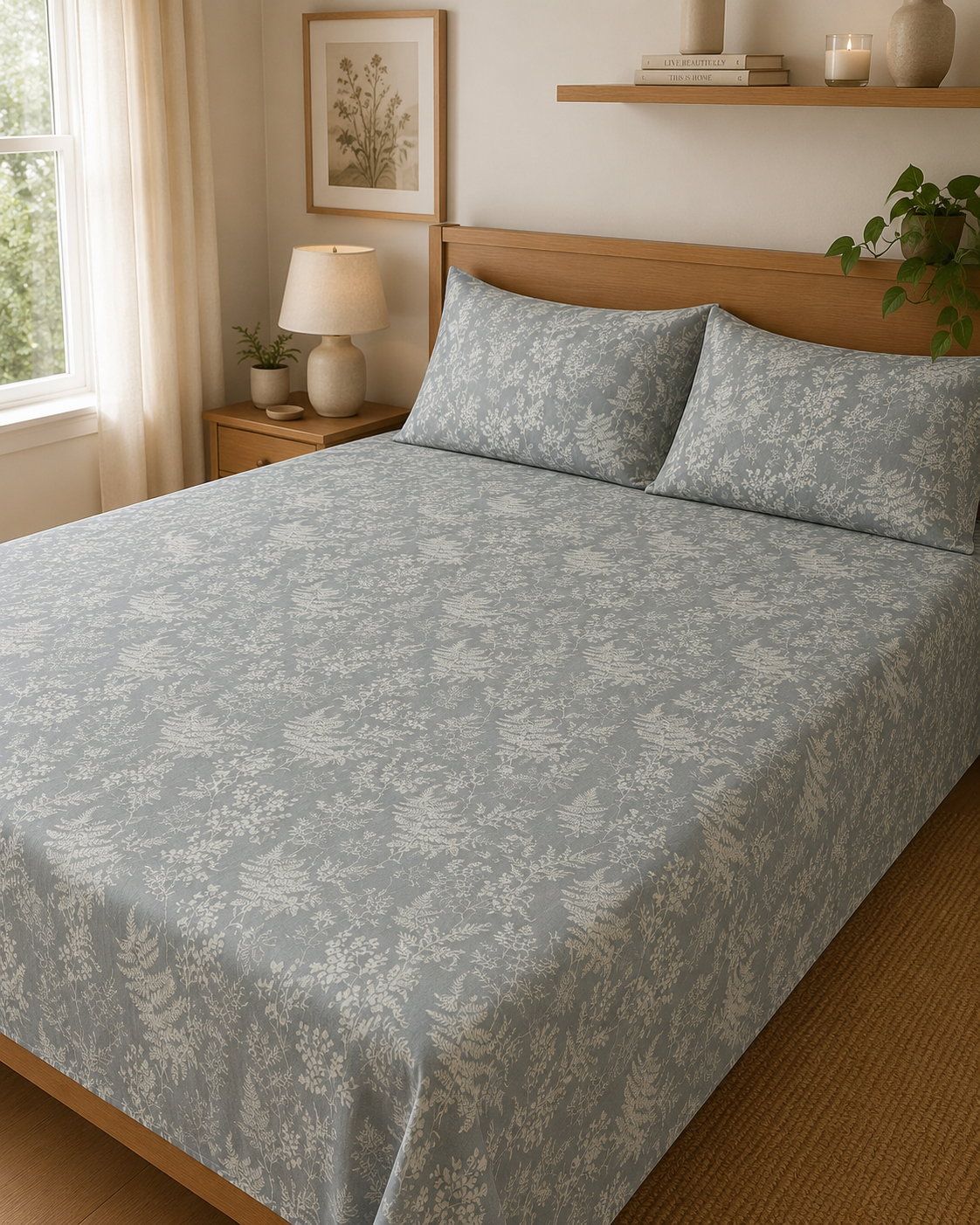 Whispering Fern | 100% Cotton | Queen Size Bedsheet