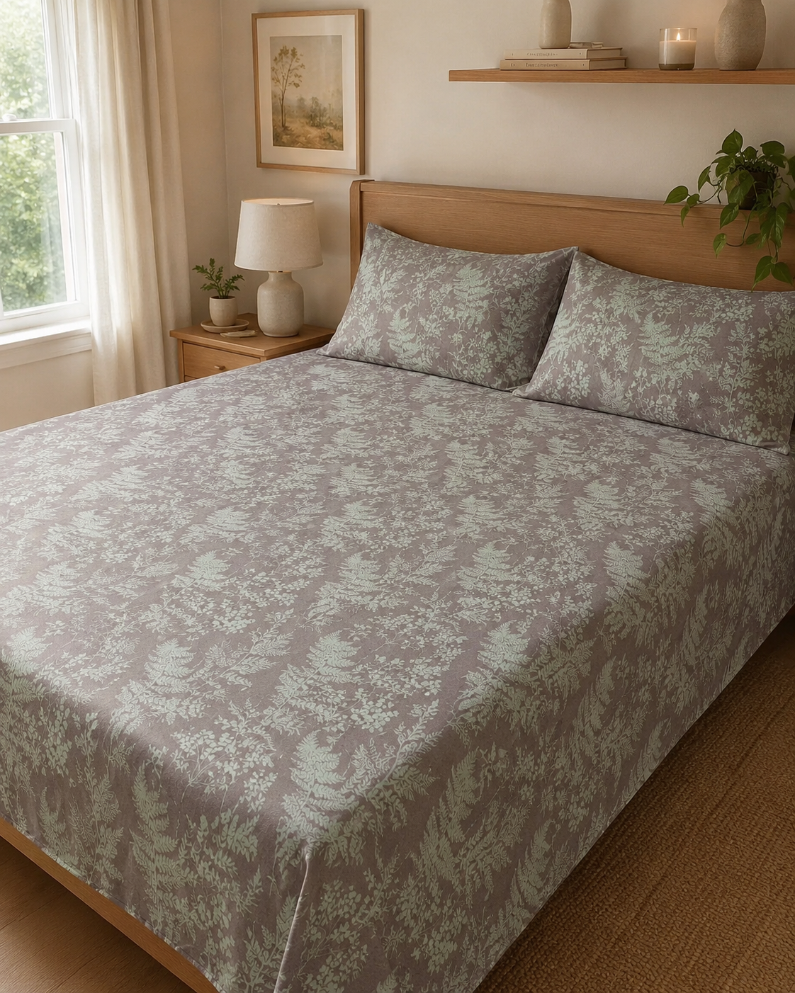 Whispering Fern | 100% Cotton | Queen Size Bedsheet