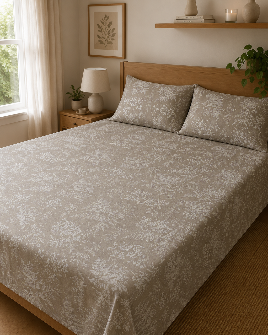 Whispering Fern | 100% Cotton | Queen Size Bedsheet